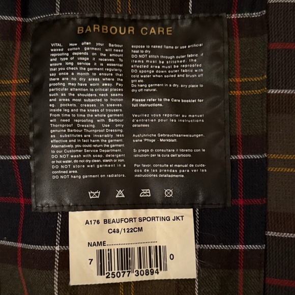Classic Barbour Sporting Field Coat waxed cotton tartan lined XL - Picture 9 of 14